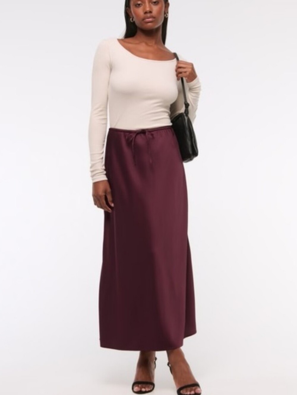 NWT Abercrombie & Fitch Burgundy Red Mid Rise Satin Maxi Skirt Witchy Chic Sz L